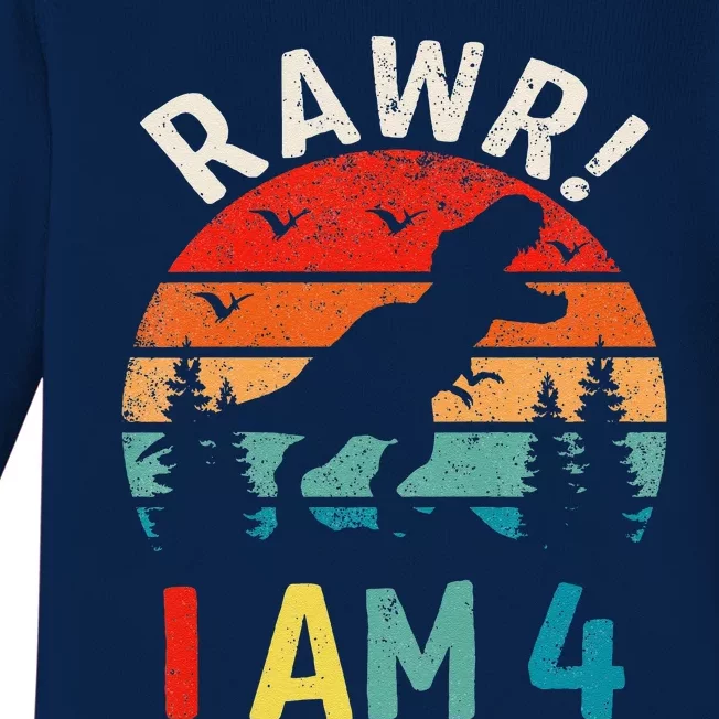 Funny 4th Birthday Dinosaur Rawr Im 4 Year Old For Baby Long Sleeve Bodysuit