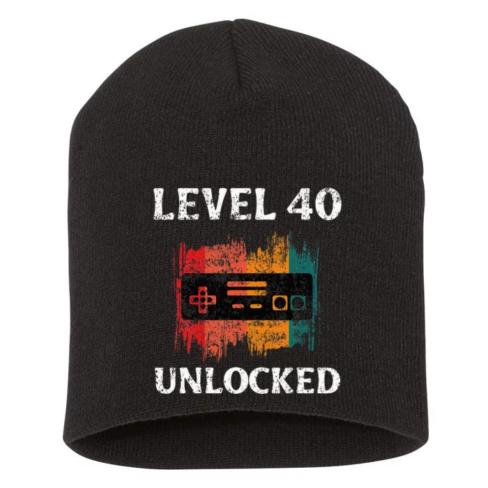 Funny 40th Birthday Vintage Retro Gamer Level 40 Unlocked Short Acrylic Beanie