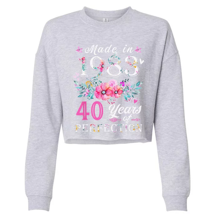 Floral 40th Birthday Gifts For Women Made In 1983 Birthday Cropped Pullover Crew