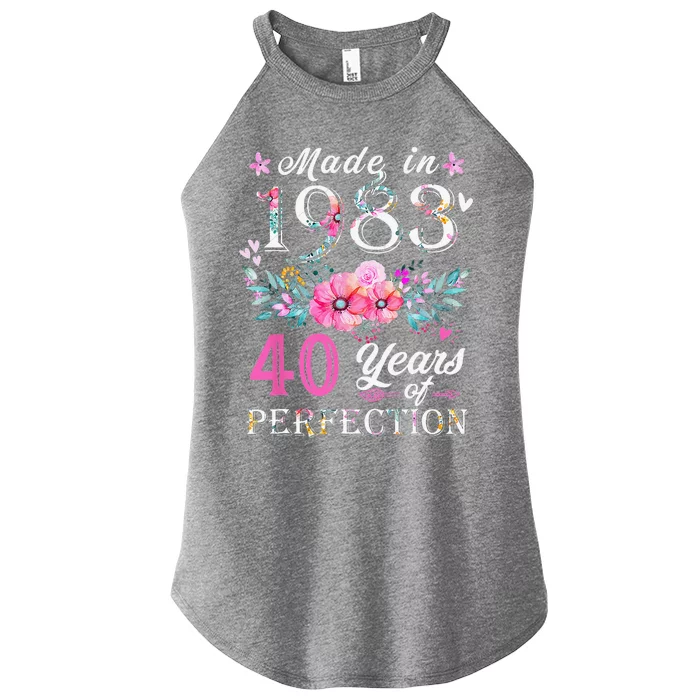 Floral 40th Birthday Gifts For Women Made In 1983 Birthday Women’s Perfect Tri Rocker Tank