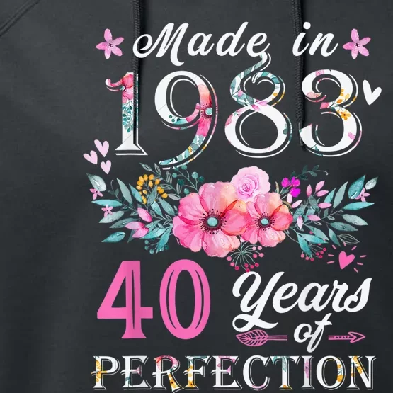 Floral 40th birthday gifts for wo, Made In 1983 Birthday Performance Fleece Hoodie