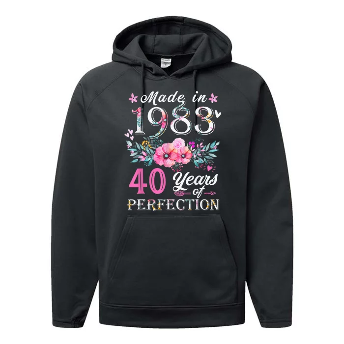 Floral 40th birthday gifts for wo, Made In 1983 Birthday Performance Fleece Hoodie