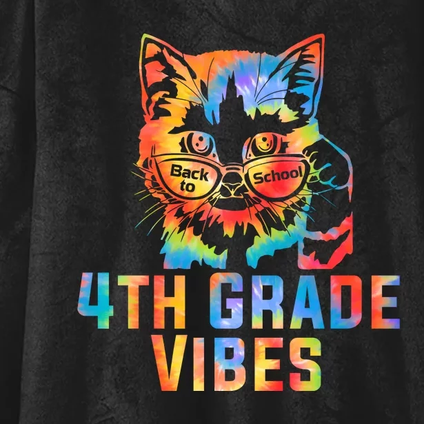 Fourth 4th Grade Vibes Back To School Cat Kitty Girl Tie Dye Gift Hooded Wearable Blanket