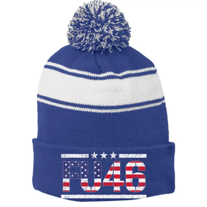 Fu 46 Impeach Anti Biden Pro Trump Patriotic Stripe Pom Pom Beanie