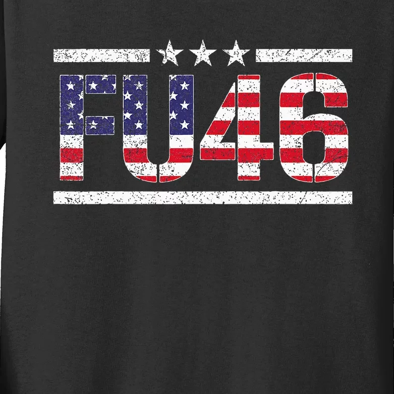 Fu 46 Impeach Anti Biden Pro Trump Patriotic American Flag Kids Long Sleeve Shirt