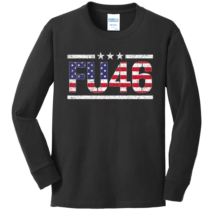 Fu 46 Impeach Anti Biden Pro Trump Patriotic American Flag Kids Long Sleeve Shirt