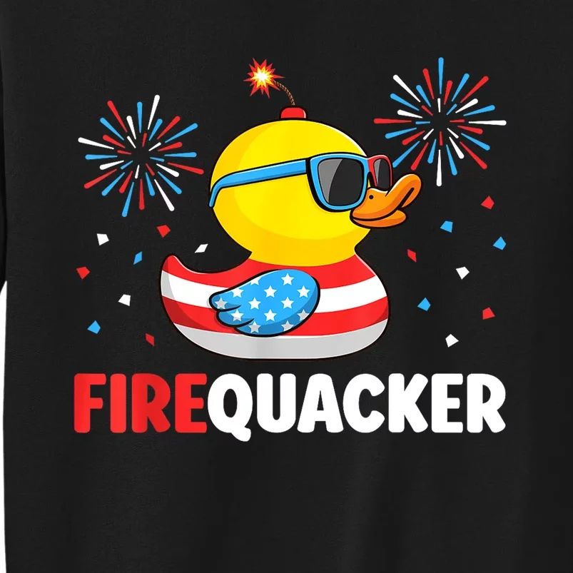 Funny 4th Of July Duck Firequacker Patriotic Fourth Of July Gift Tall Sweatshirt