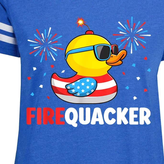 Funny 4th Of July Duck Firequacker Patriotic Fourth Of July Gift Enza Ladies Jersey Football T-Shirt