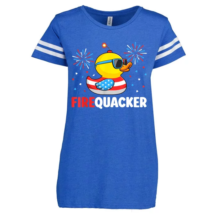 Funny 4th Of July Duck Firequacker Patriotic Fourth Of July Gift Enza Ladies Jersey Football T-Shirt