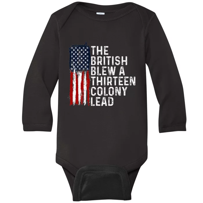 Funny 4th Of July British Blew 13 Colony Lead Retro Fun Baby Long Sleeve Bodysuit