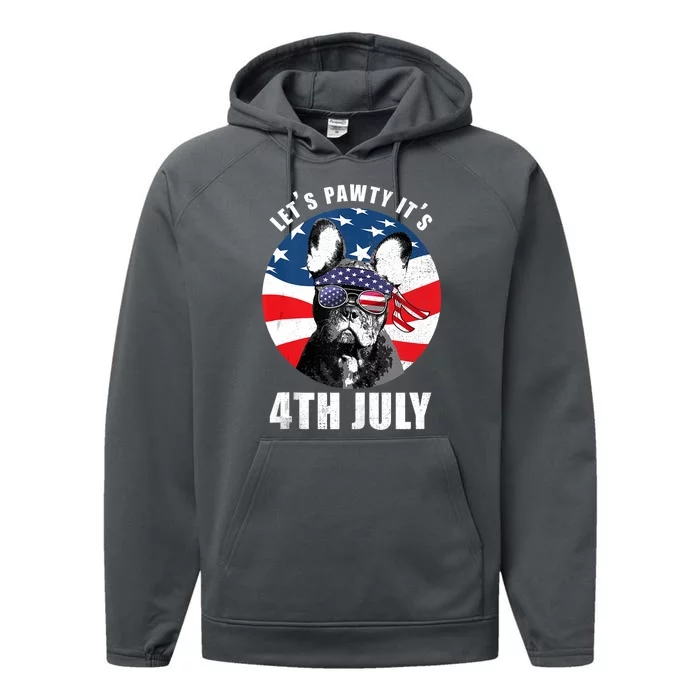 Frenchie 4th Of July French Bulldog Usa Flag Lets Pawty Performance Fleece Hoodie