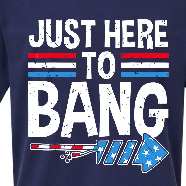 Funny 4th Of July Just Here to Bang Fireworks Sueded Cloud Jersey T-Shirt