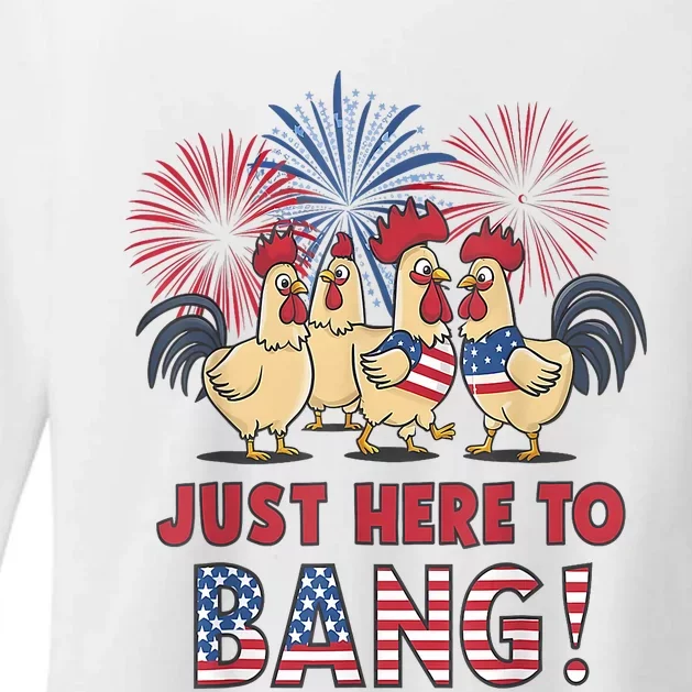 Funny 4th Of July Just Here To Bang Usa Flag Chicken Womens CVC Long Sleeve Shirt