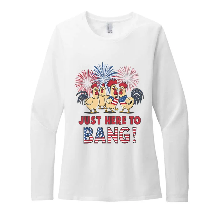 Funny 4th Of July Just Here To Bang Usa Flag Chicken Womens CVC Long Sleeve Shirt