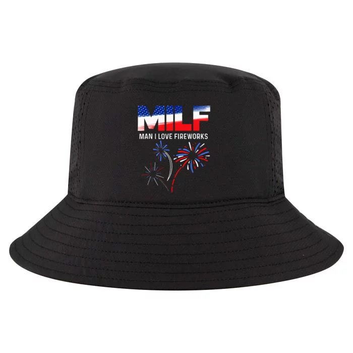 Funny 4th of July MILF Man I Love Fireworks USA Flag Cool Comfort Performance Bucket Hat