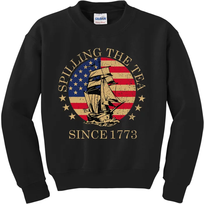 Funny 4th Of July Spilling The Tea Since 1773 Fourth Of July Kids Sweatshirt