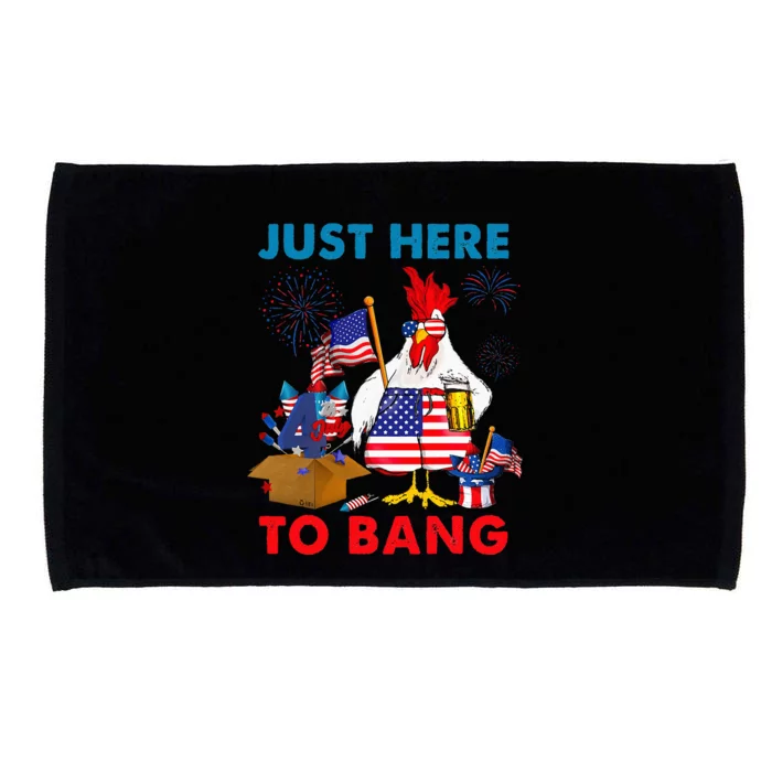 Funny 4th Of July Just Here To Bang USA Flag Chicken Beer Microfiber Hand Towel