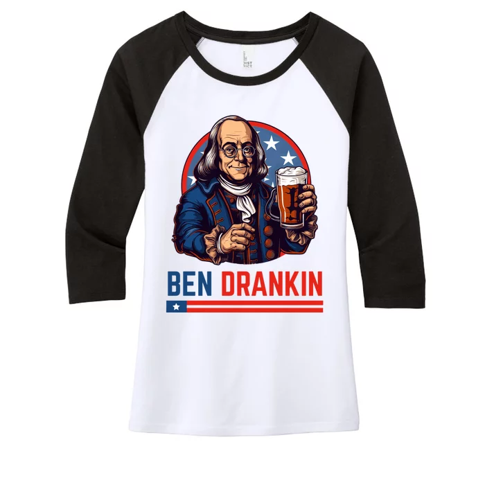 Funny 4th Of July Ben Drankin Patriotic. Women's Tri-Blend 3/4-Sleeve Raglan Shirt