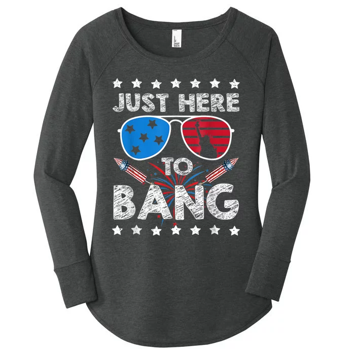 Funny 4th Of July Im Just Here To Bang USA Flag Sunglasses Women's Perfect Tri Tunic Long Sleeve Shirt