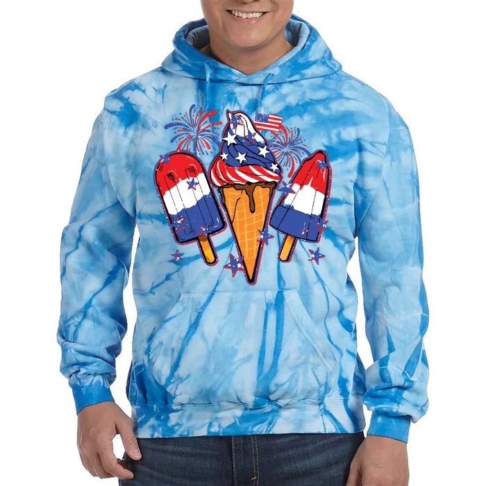 Funny 4th Of July Patriotic Popsicle Tie Dye Hoodie