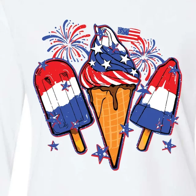 Funny 4th Of July Patriotic Popsicle Womens Cotton Relaxed Long Sleeve T-Shirt