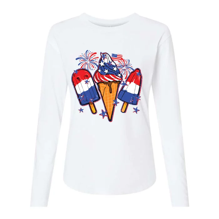 Funny 4th Of July Patriotic Popsicle Womens Cotton Relaxed Long Sleeve T-Shirt