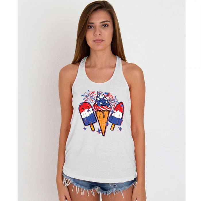 Funny 4th Of July Patriotic Popsicle Women's Knotted Racerback Tank