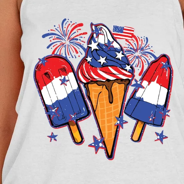 Funny 4th Of July Patriotic Popsicle Women's Knotted Racerback Tank