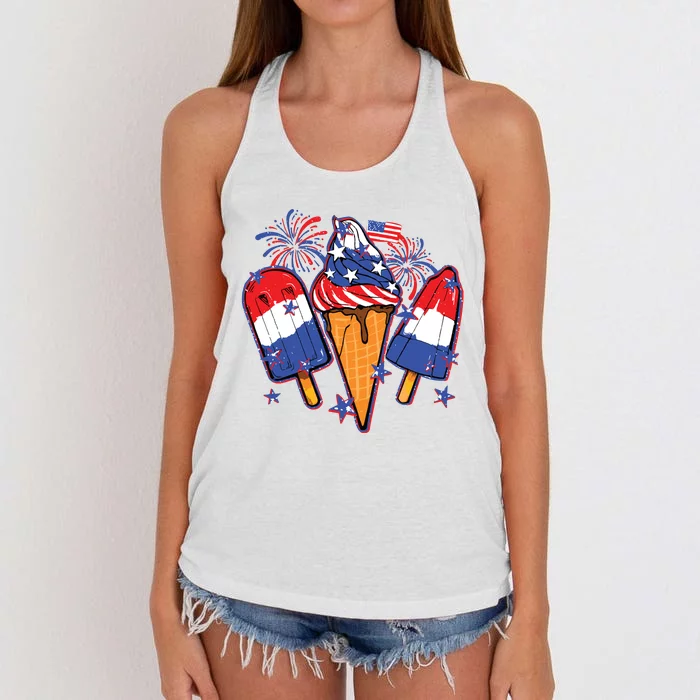 Funny 4th Of July Patriotic Popsicle Women's Knotted Racerback Tank