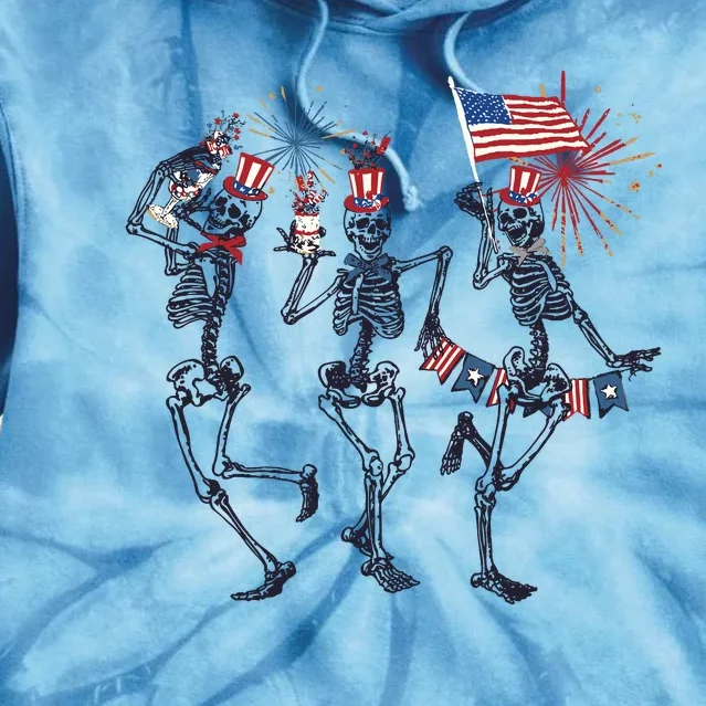 Funny 4th Of July Dancing Skeleton American Flag Tie Dye Hoodie