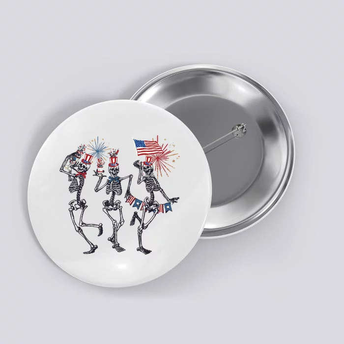 Funny 4th Of July Dancing Skeleton American Flag Button