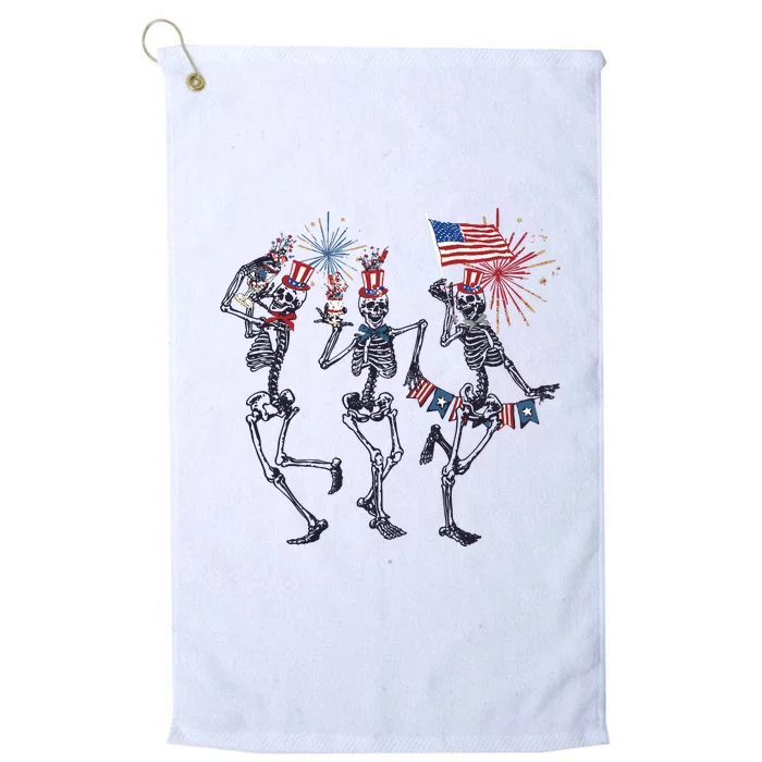 Funny 4th Of July Dancing Skeleton American Flag Platinum Collection Golf Towel