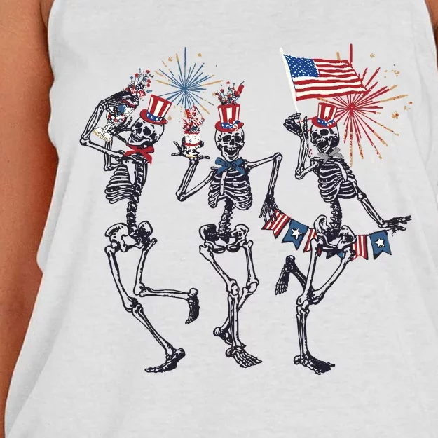 Funny 4th Of July Dancing Skeleton American Flag Women's Knotted Racerback Tank