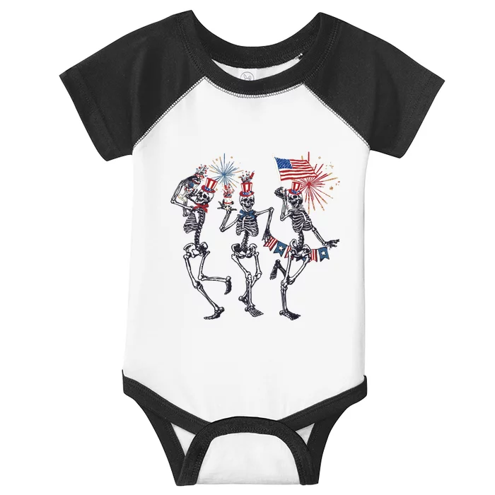 Funny 4th Of July Dancing Skeleton American Flag Infant Baby Jersey Bodysuit