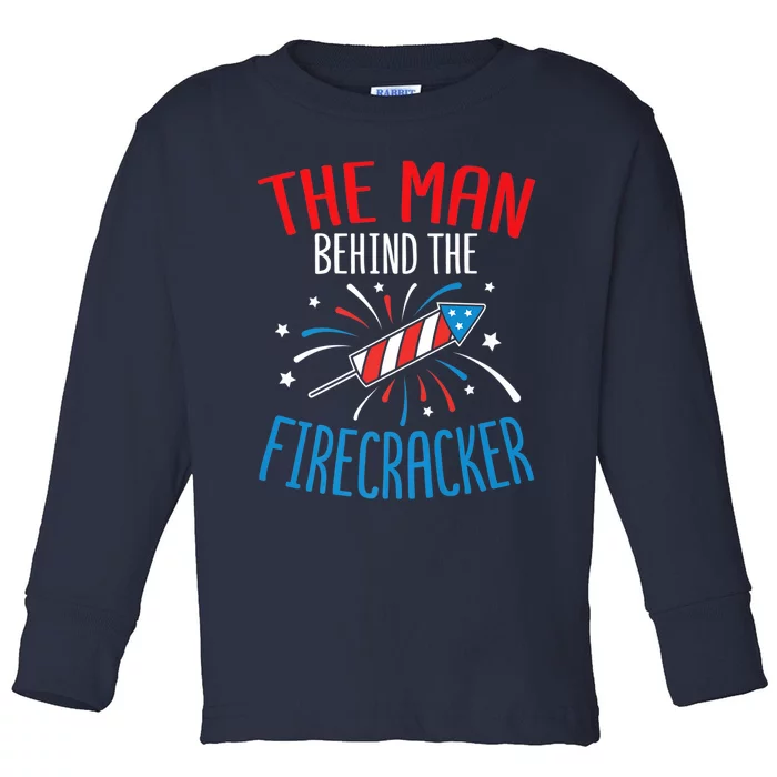 Funny 4th Of July Baby Shower The Man Behind The Firecracker Toddler Long Sleeve Shirt