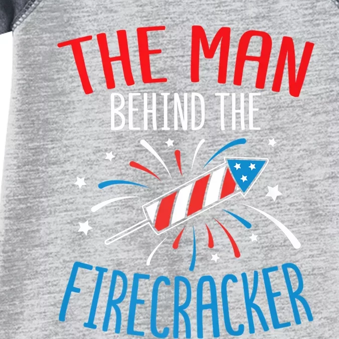 Funny 4th Of July Baby Shower The Man Behind The Firecracker Infant Baby Jersey Bodysuit