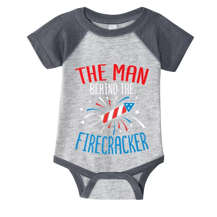 Funny 4th Of July Baby Shower The Man Behind The Firecracker Infant Baby Jersey Bodysuit