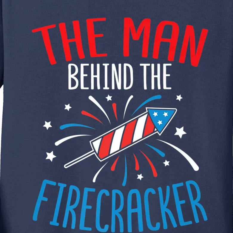 Funny 4th Of July Baby Shower The Man Behind The Firecracker Kids Long Sleeve Shirt