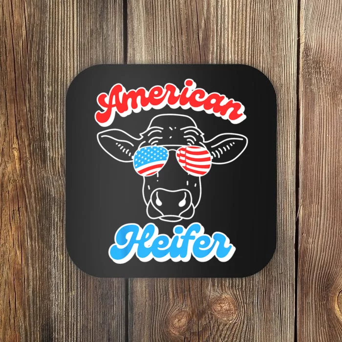 Funny 4th Of July Cow American Heifer Red White And Blue Coaster