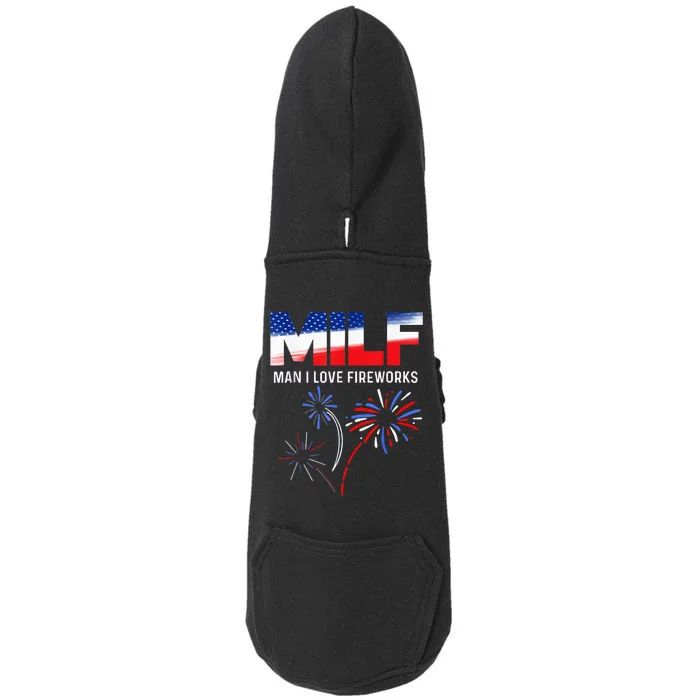 Funny 4th of July shirt MILF Man I Love Fireworks USA Flag Doggie 3-End Fleece Hoodie