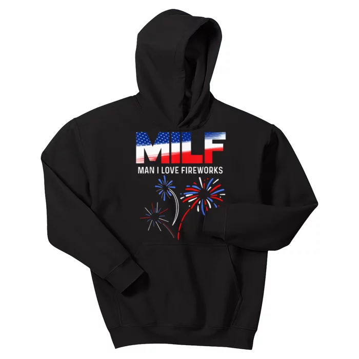 Funny 4th of July shirt MILF Man I Love Fireworks USA Flag Kids Hoodie