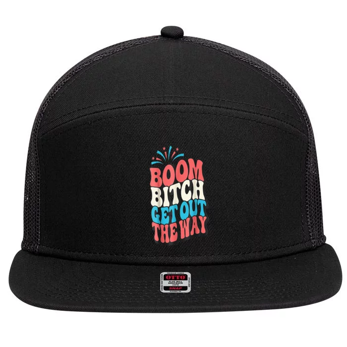 Fireworks 4th Of July Boom Bitch Get Out The Way 7 Panel Mesh Trucker Snapback Hat