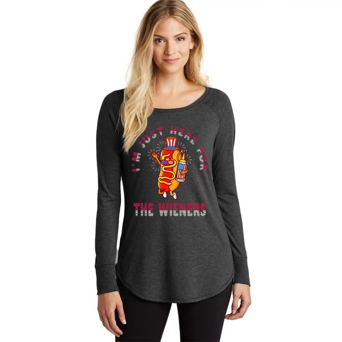 Funny 4th Of July Im Just Here For The Wieners Hot Dogs Women's Perfect Tri Tunic Long Sleeve Shirt