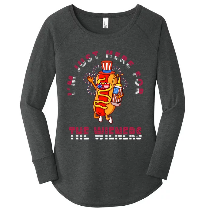 Funny 4th Of July Im Just Here For The Wieners Hot Dogs Women's Perfect Tri Tunic Long Sleeve Shirt