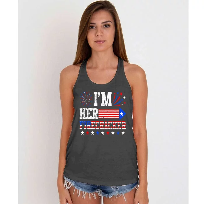 Funny 4th Of July Us Flag Couples Im Her Firecracker Women's Knotted Racerback Tank