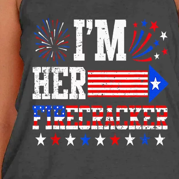 Funny 4th Of July Us Flag Couples Im Her Firecracker Women's Knotted Racerback Tank