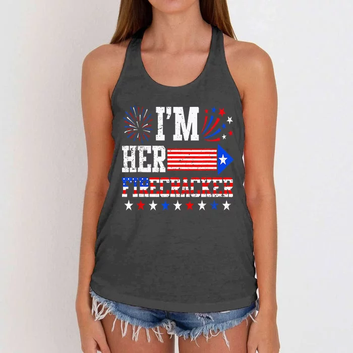 Funny 4th Of July Us Flag Couples Im Her Firecracker Women's Knotted Racerback Tank