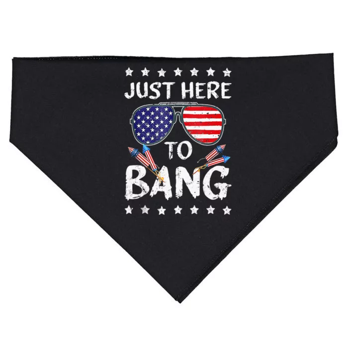 Funny 4th Of July Im Just Here To Bang USA Flag Sunglasses USA-Made Doggie Bandana