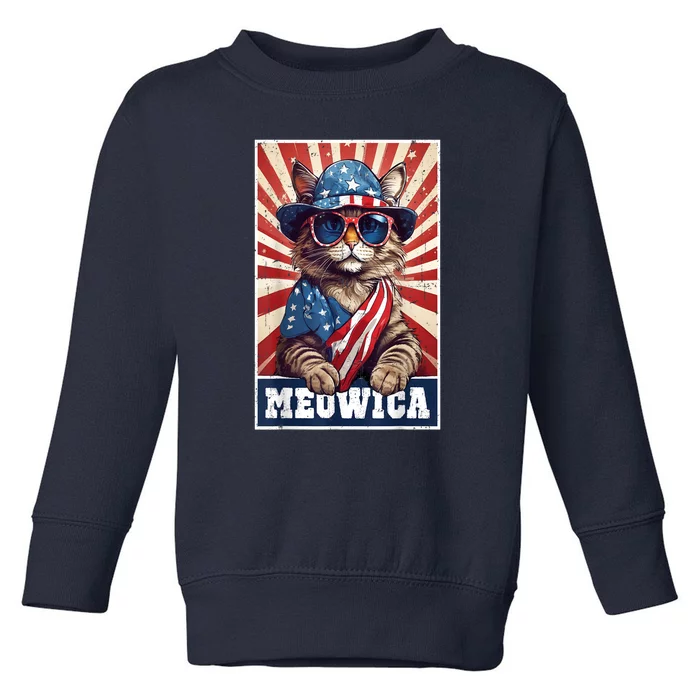 Funny 4th Of July Meowica 4th Of July Cat American Flag Cat Gift Toddler Sweatshirt