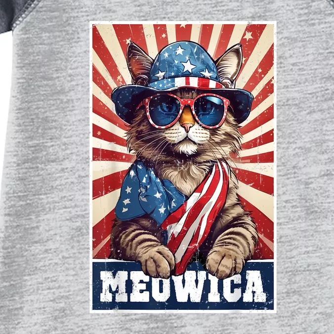 Funny 4th Of July Meowica 4th Of July Cat American Flag Cat Gift Infant Baby Jersey Bodysuit